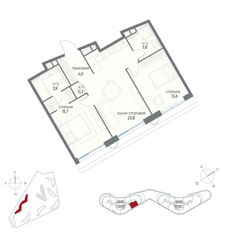 2-комнатная квартира 65.5 м² Остров