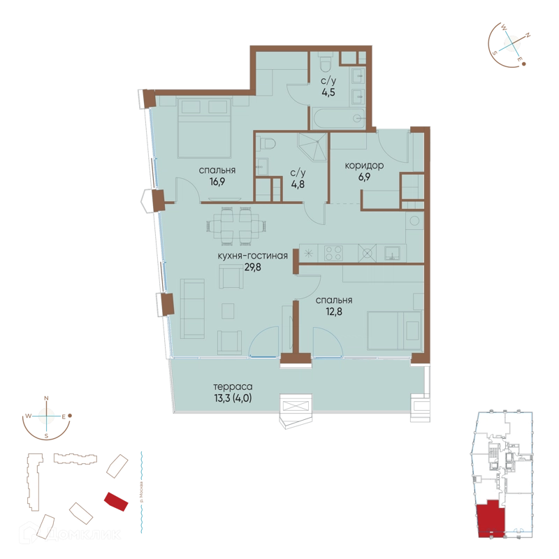 2-комнатная квартира 79.7 м² Остров