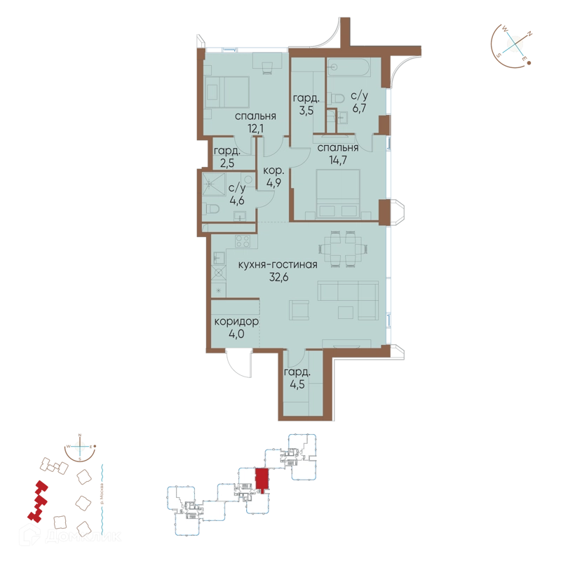 2-комнатная квартира 90.1 м² Остров