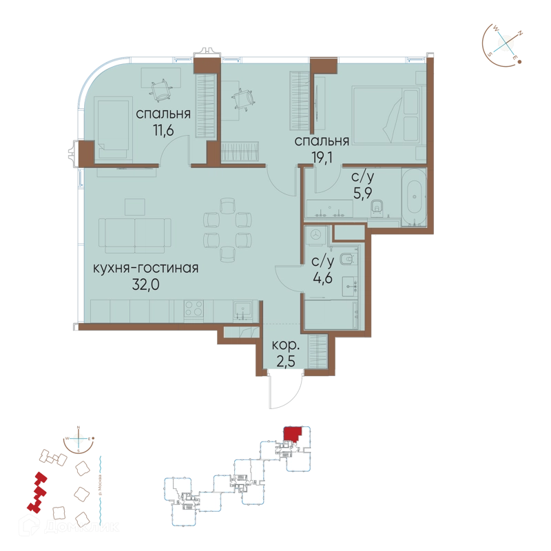 2-комнатная квартира 75.7 м² Остров