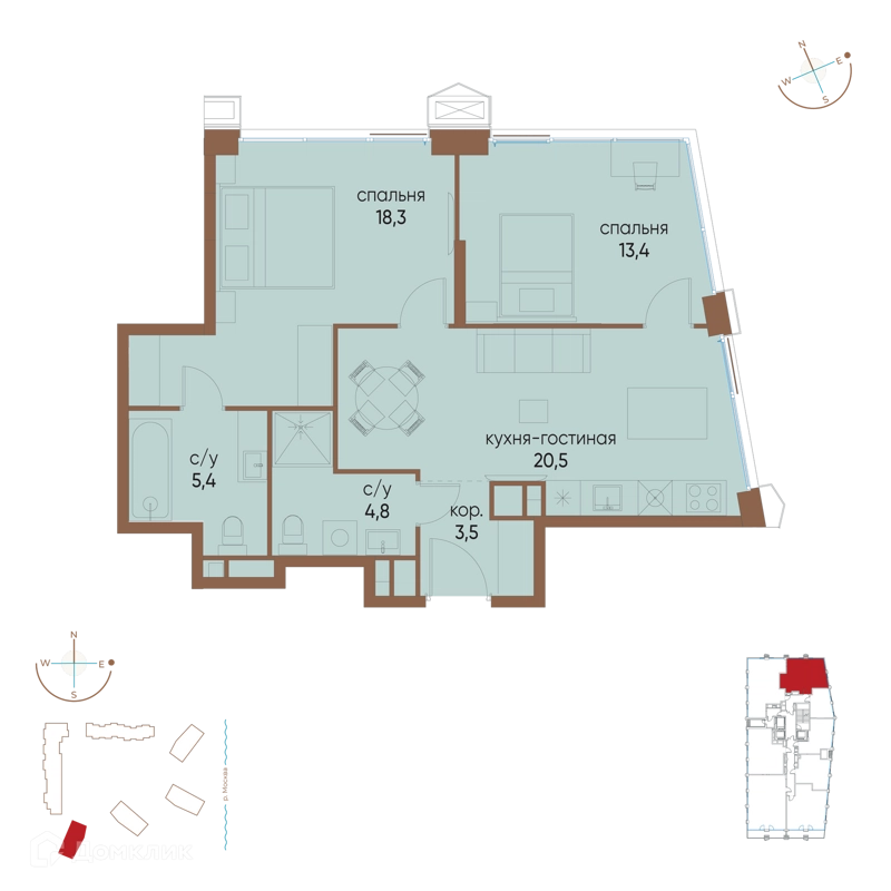 2-комнатная квартира 65.9 м² Остров
