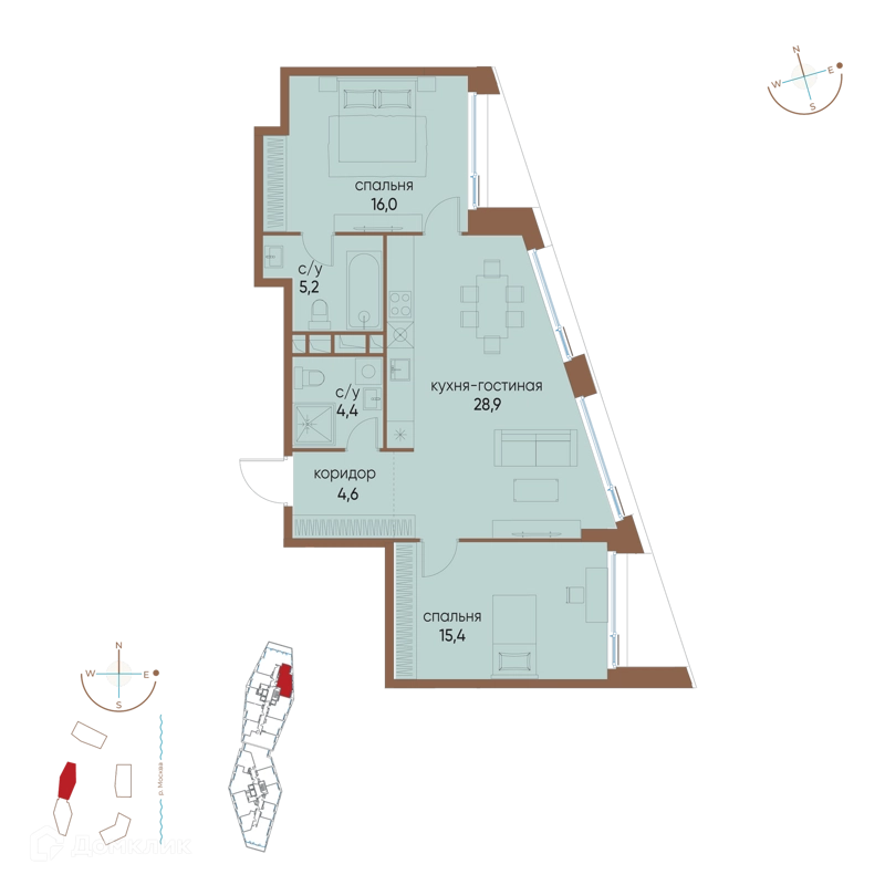 2-комнатная квартира 74.5 м² Остров
