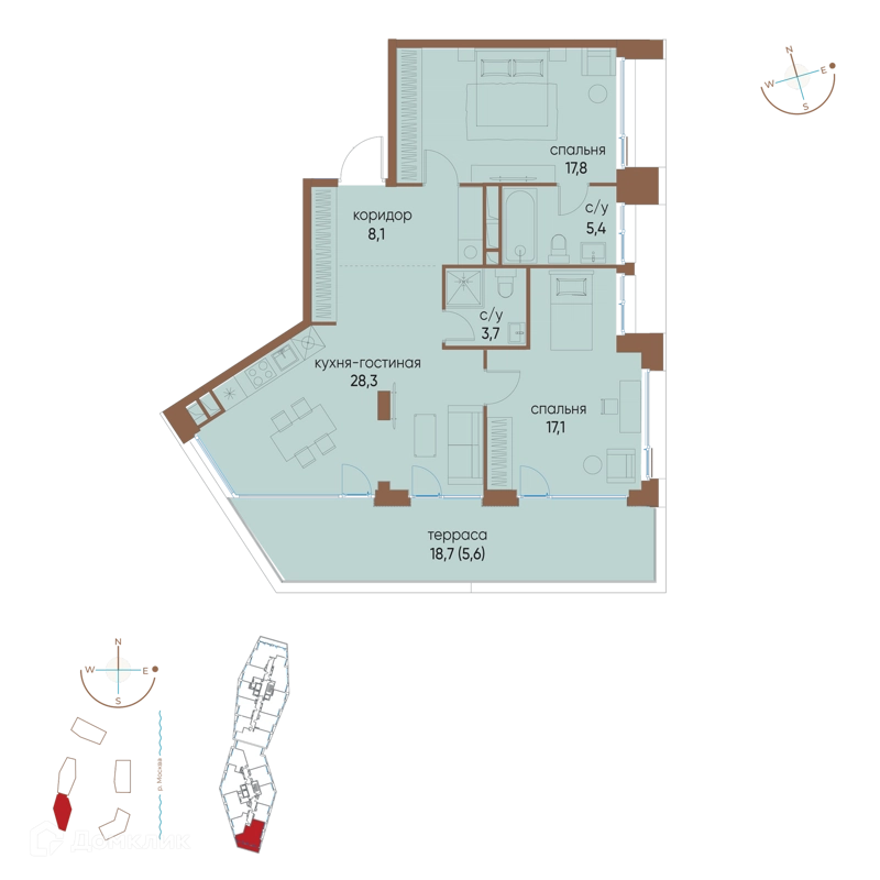 2-комнатная квартира 86 м² Остров