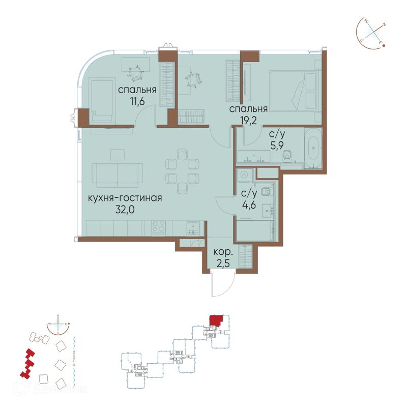 2-комнатная квартира 75.8 м² Остров