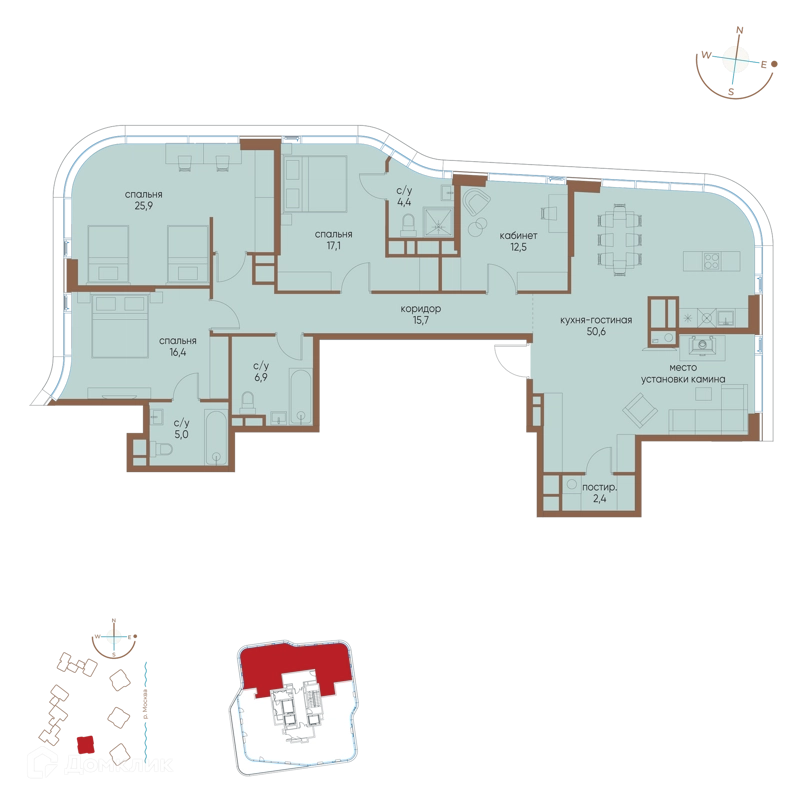 2-комнатная квартира 156.9 м² Остров