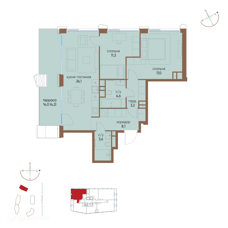 2-комнатная квартира 78.1 м² Остров