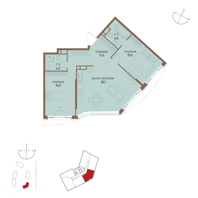 2-комнатная квартира 82.3 м² Остров