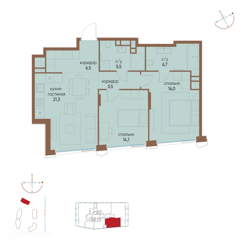 2-комнатная квартира 73.6 м² Остров