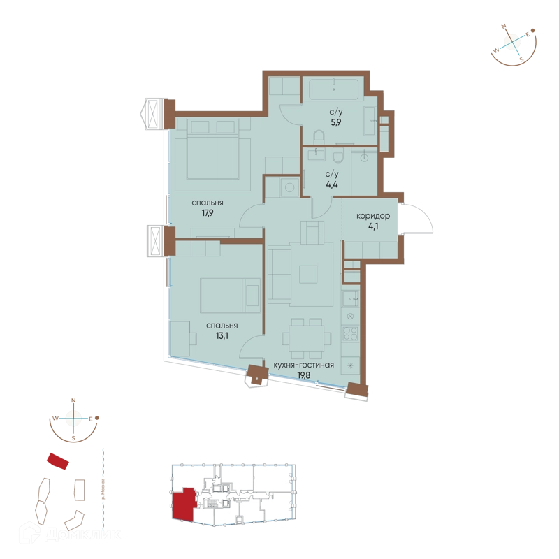 2-комнатная квартира 65.2 м² Остров