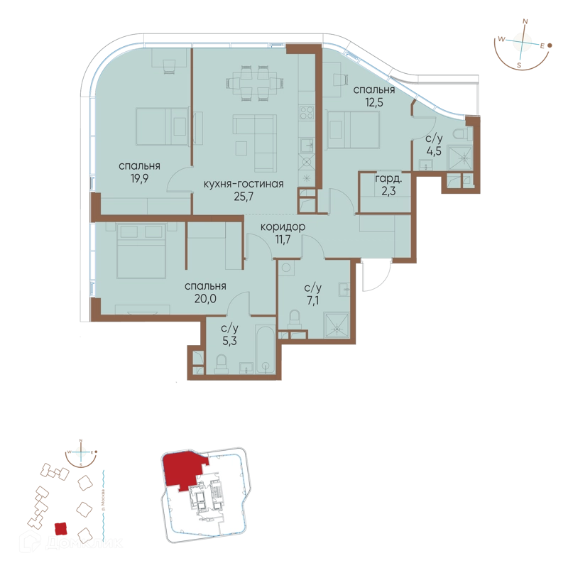 3-комнатная квартира 109 м² Остров