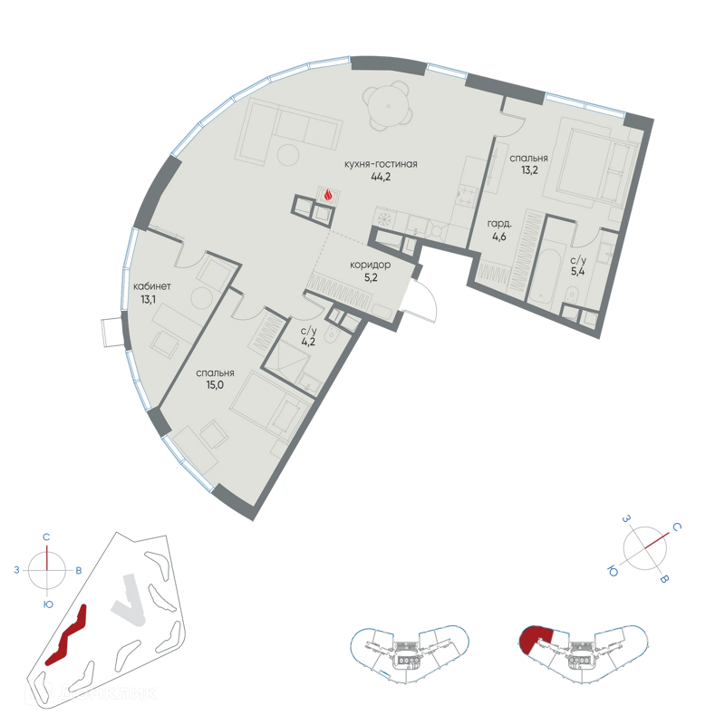3-комнатная квартира 104.9 м² Остров