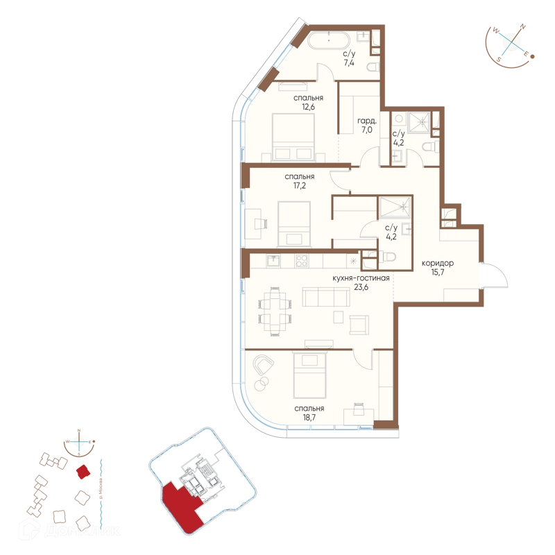 3-комнатная квартира 110.6 м² Остров