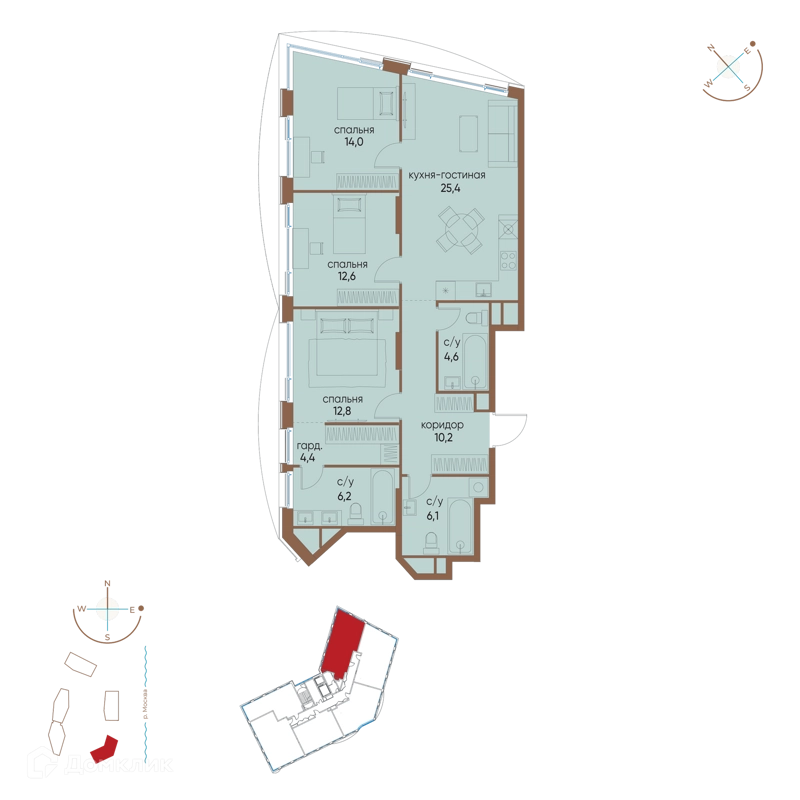 3-комнатная квартира 96.3 м² Остров