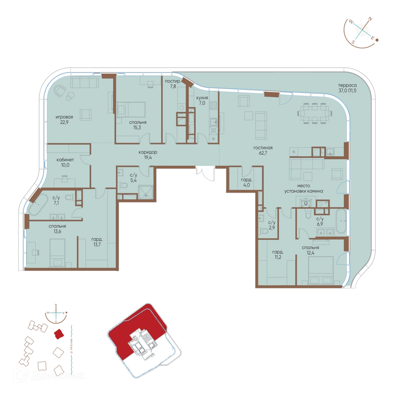 3-комнатная квартира 233.4 м² Остров