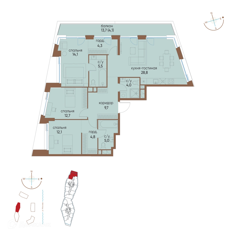 3-комнатная квартира 105.1 м² Остров