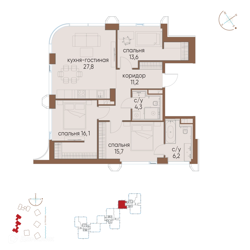 3-комнатная квартира 94.9 м² Остров