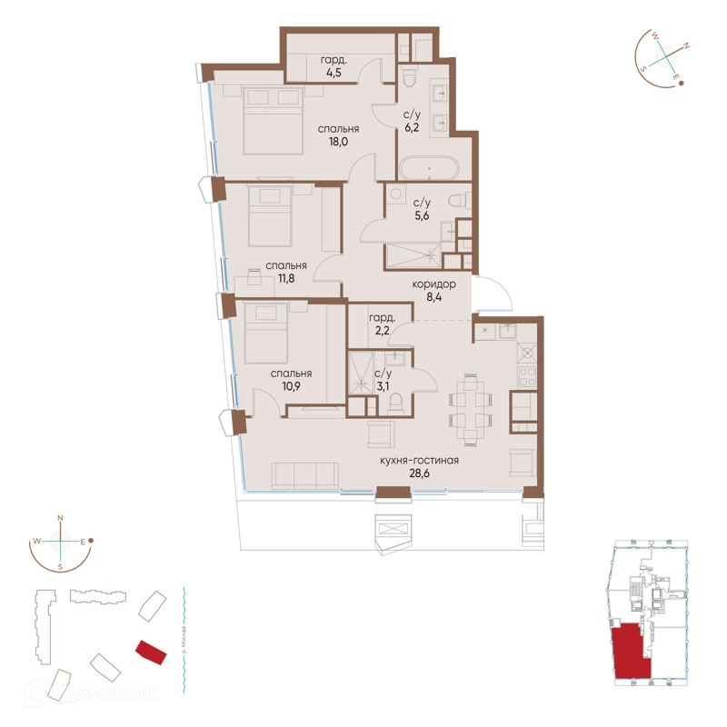 3-комнатная квартира 99.3 м² Остров