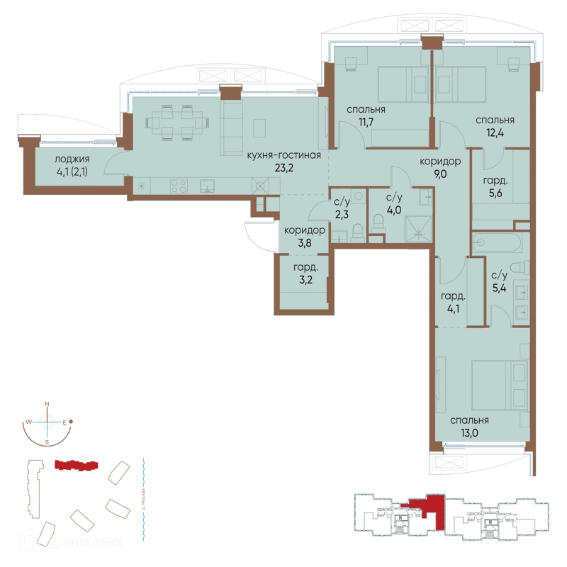 3-комнатная квартира 99.8 м² Остров