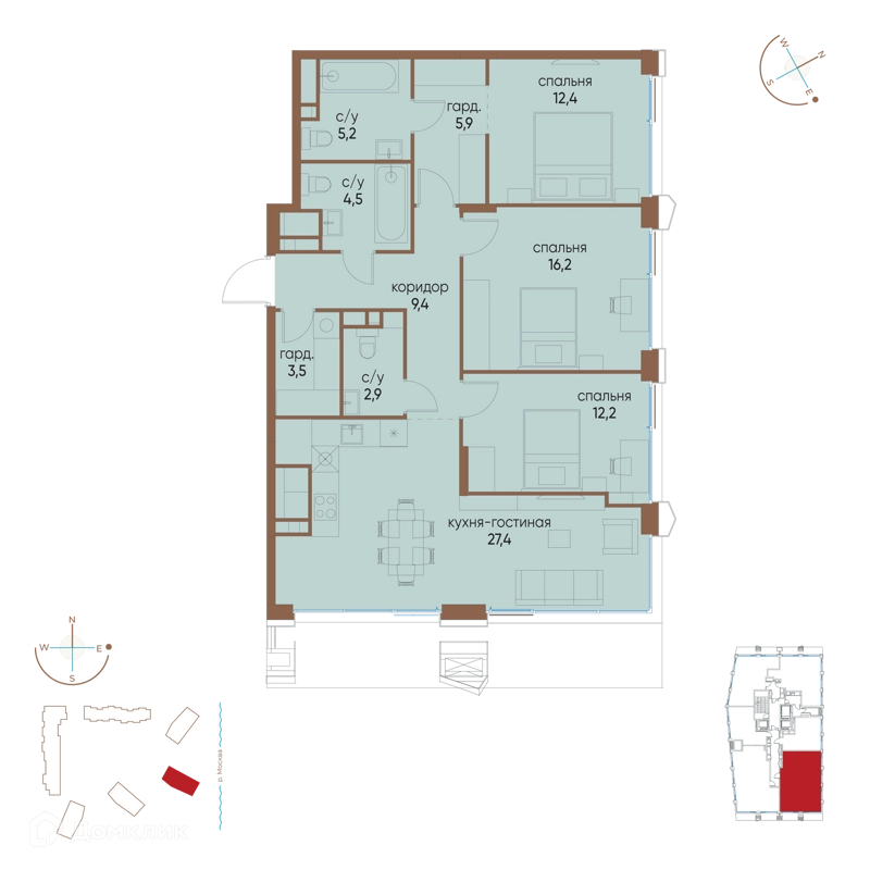 3-комнатная квартира 99.6 м² Остров