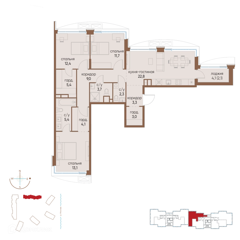 3-комнатная квартира 98.3 м² Остров