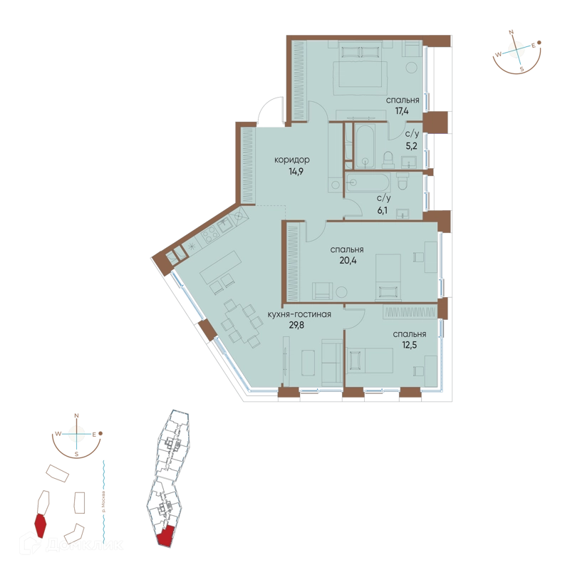 3-комнатная квартира 106.3 м² Остров