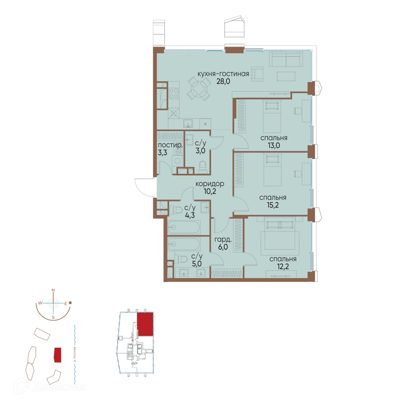 3-комнатная квартира 100.2 м² Остров