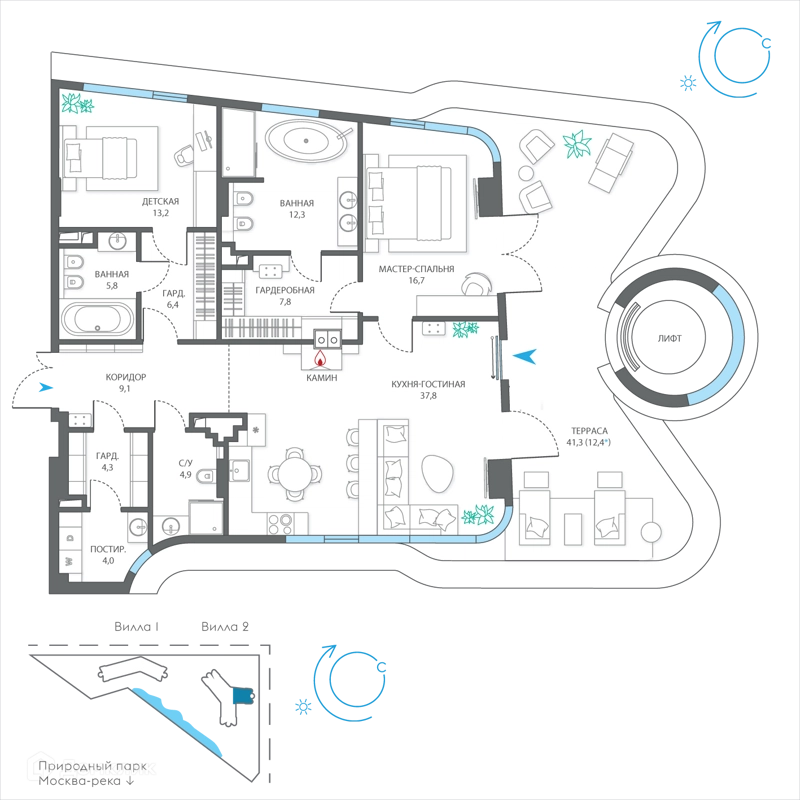 3-комнатная квартира 134.7 м² Остров