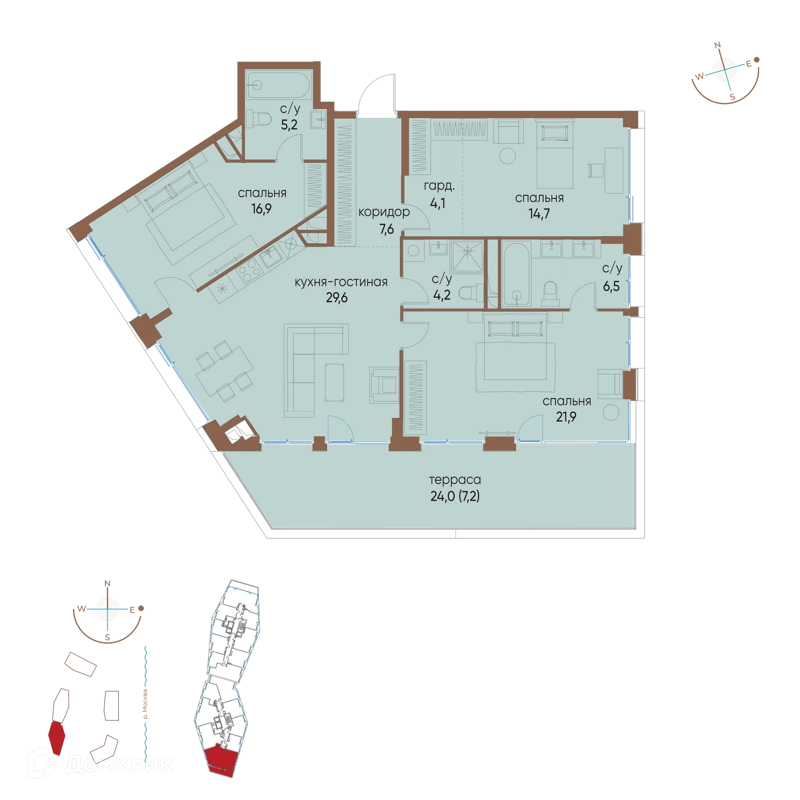 3-комнатная квартира 117.9 м² Остров