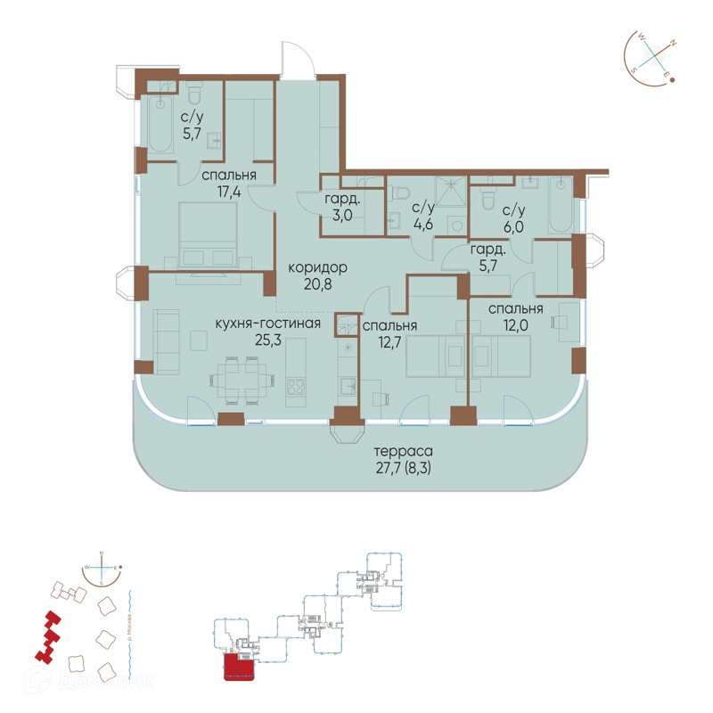3-комнатная квартира 121.5 м² Остров