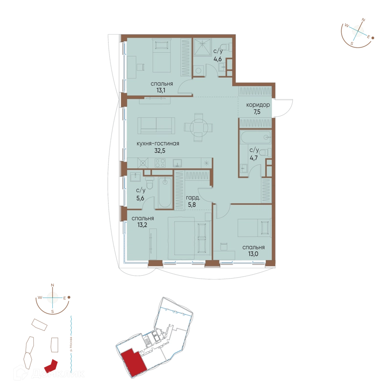 3-комнатная квартира 100 м² Остров
