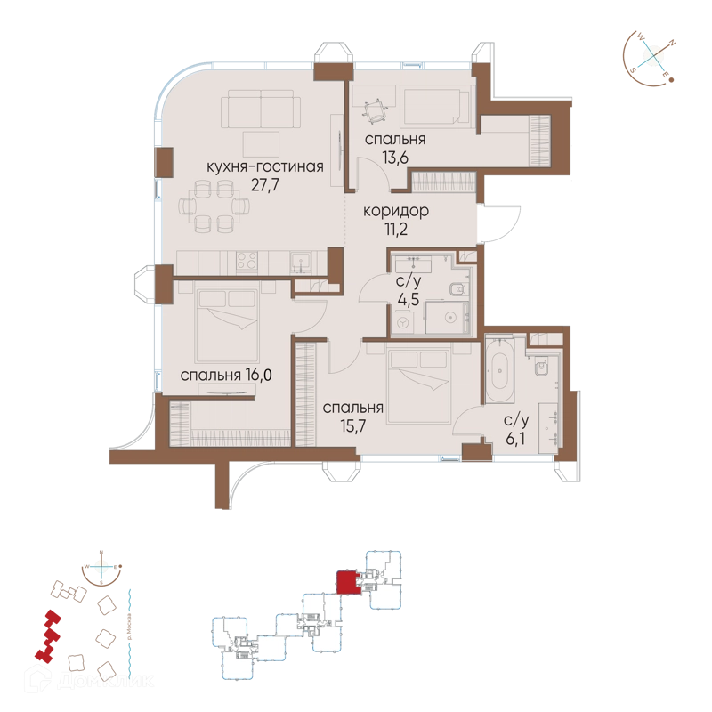 3-комнатная квартира 94.8 м² Остров