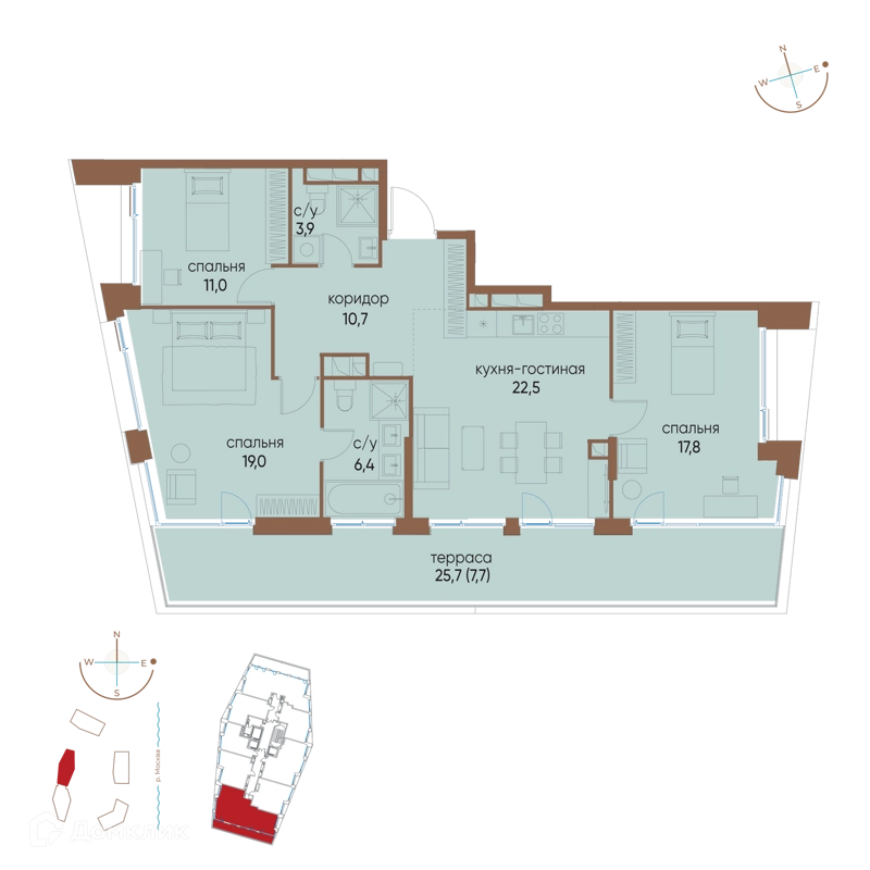 3-комнатная квартира 99 м² Остров