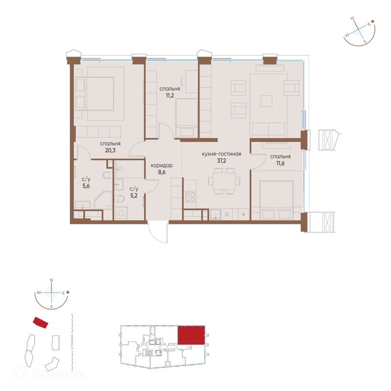 3-комнатная квартира 99.7 м² Остров