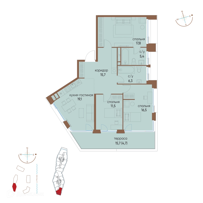 3-комнатная квартира 97 м² Остров