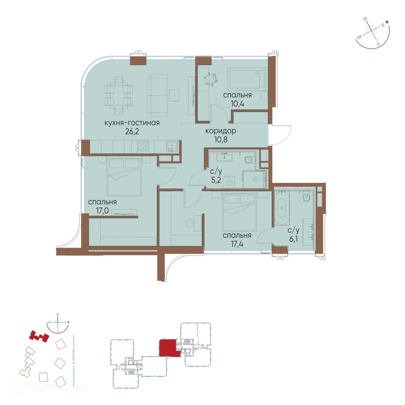 3-комнатная квартира 93.1 м² Остров
