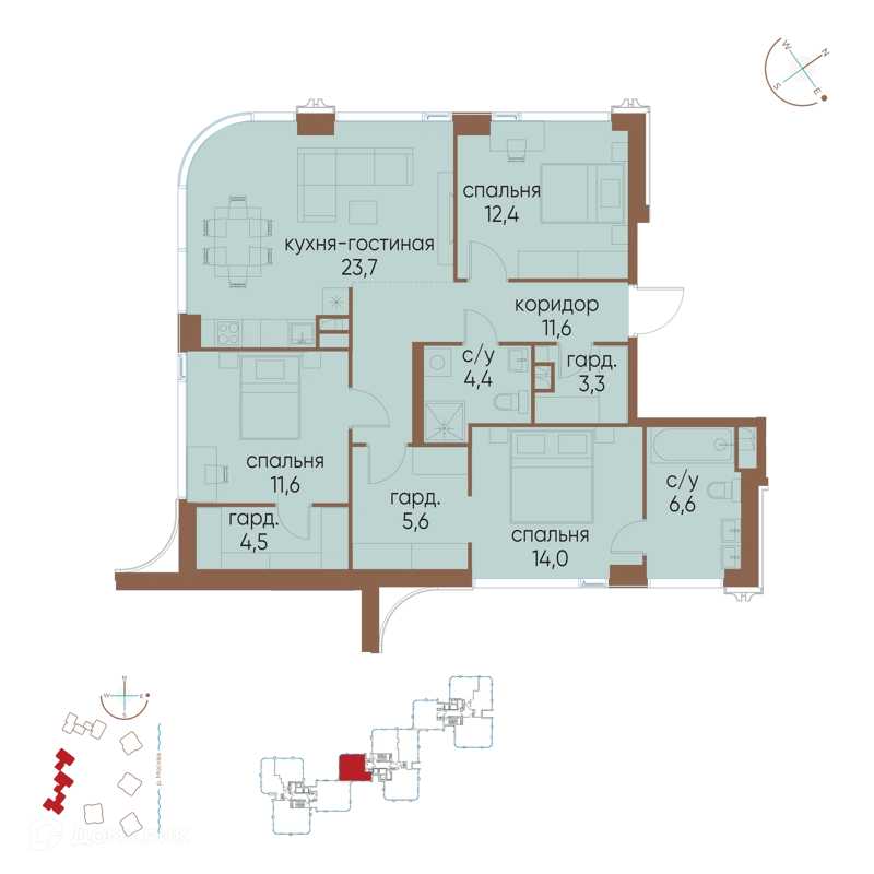 3-комнатная квартира 97.7 м² Остров