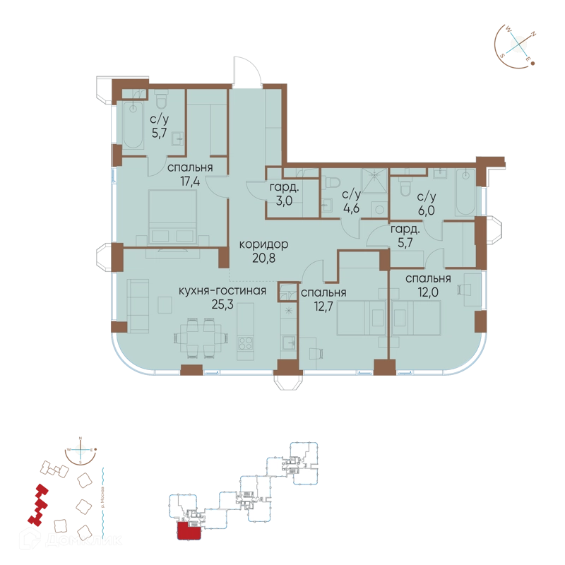 3-комнатная квартира 113.2 м² Остров