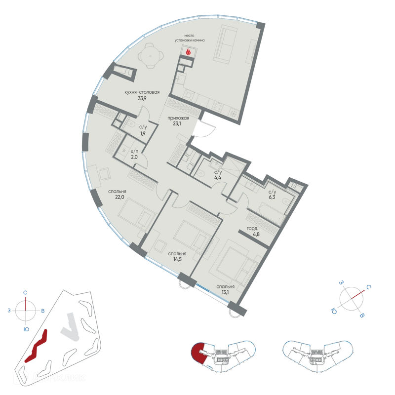 3-комнатная квартира 126 м² Остров