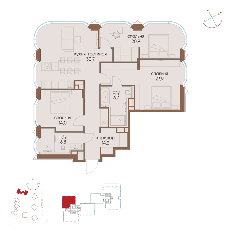 3-комнатная квартира 117.2 м² Остров