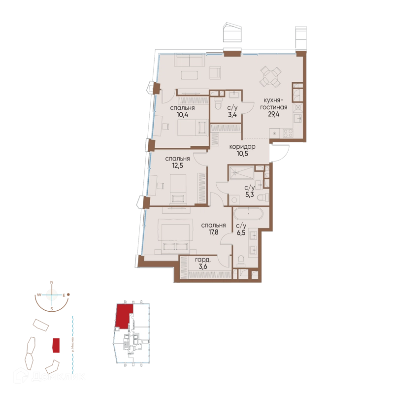 3-комнатная квартира 99.4 м² Остров