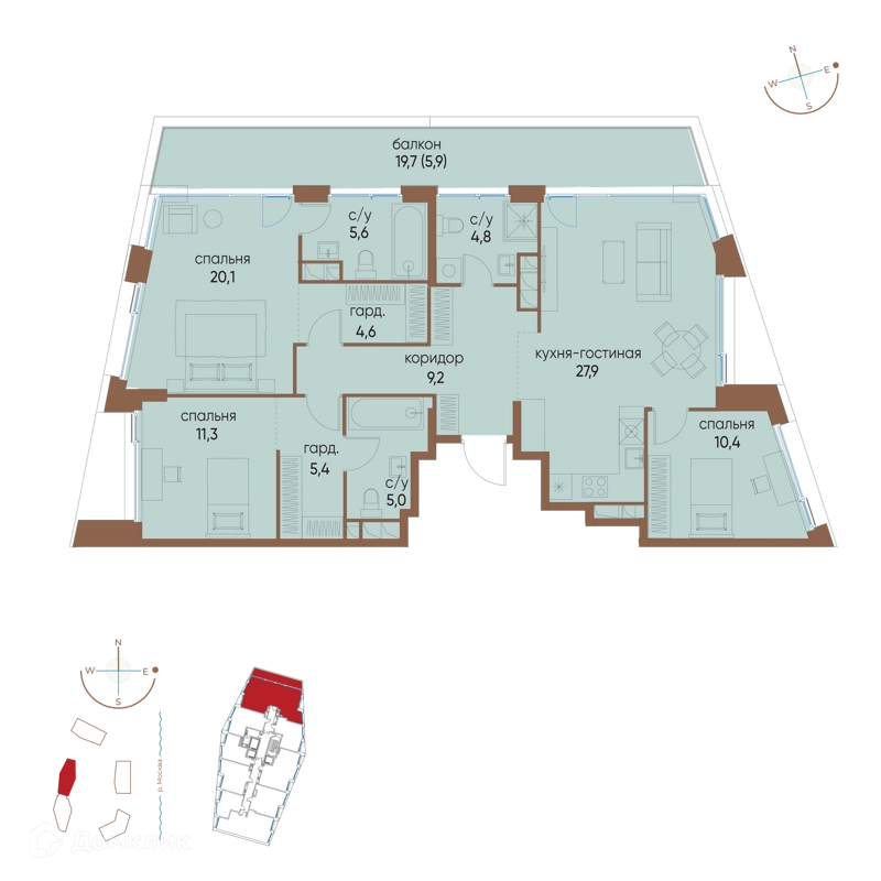 3-комнатная квартира 110.2 м² Остров