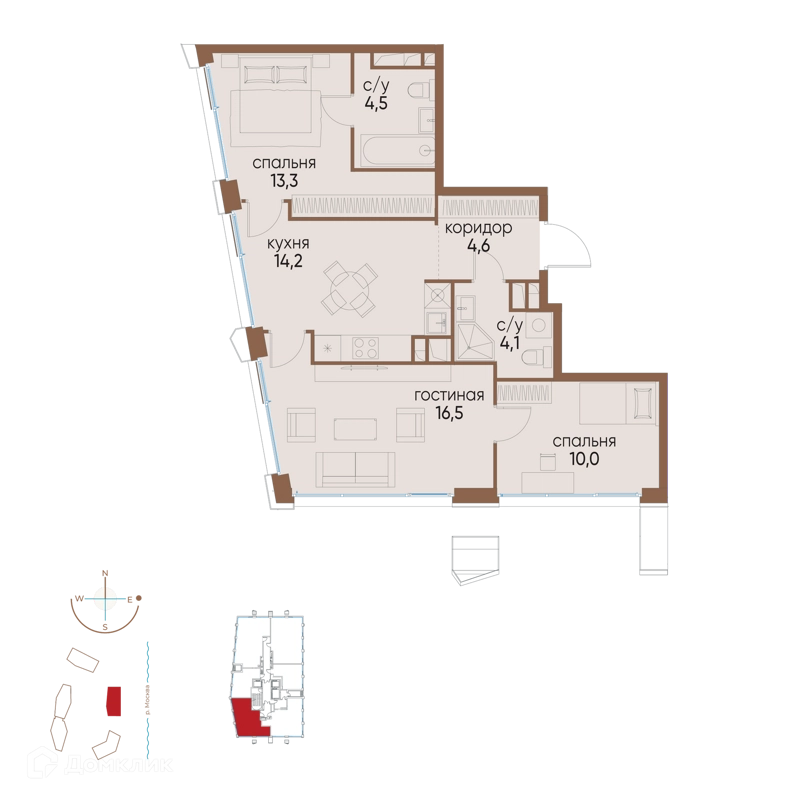 3-комнатная квартира 67.2 м² Остров