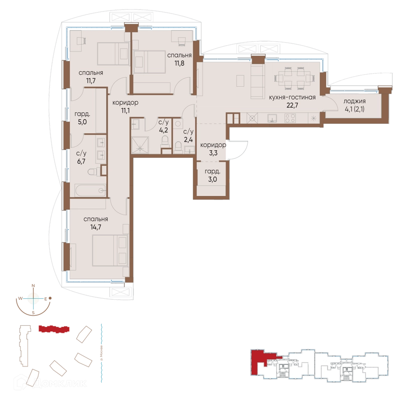 3-комнатная квартира 98.7 м² Остров