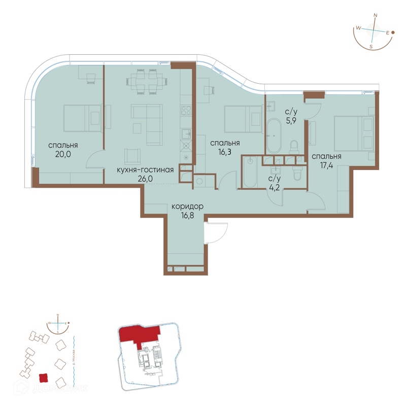 3-комнатная квартира 106.6 м² Остров