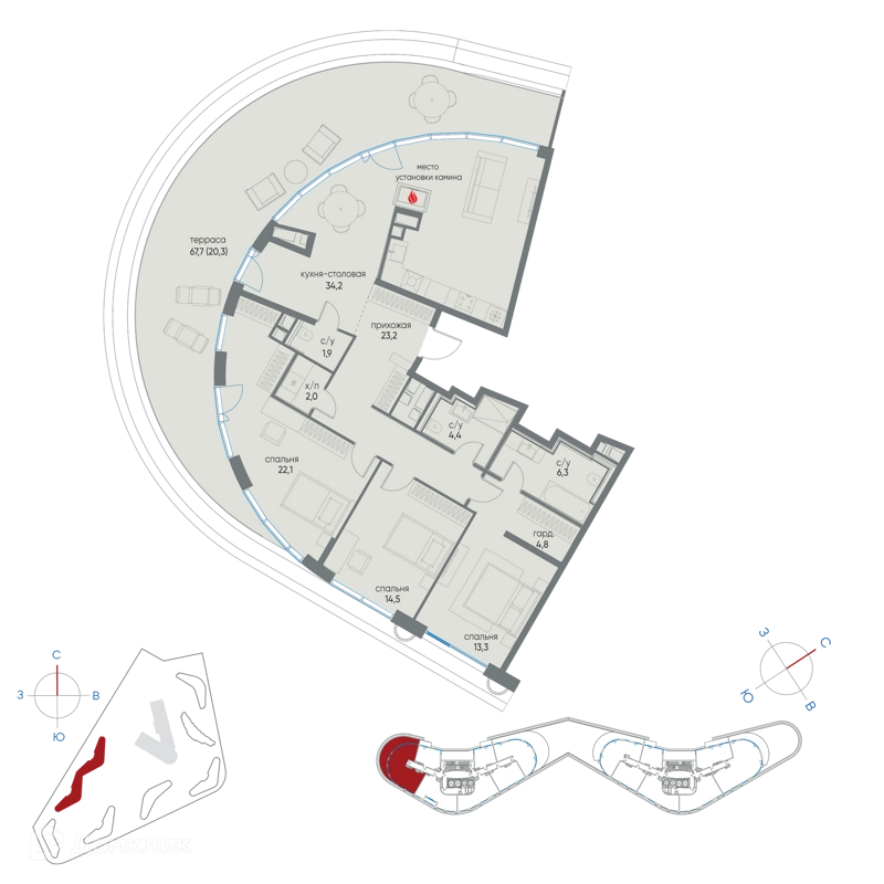 3-комнатная квартира 147 м² Остров