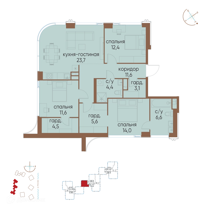 3-комнатная квартира 97.5 м² Остров