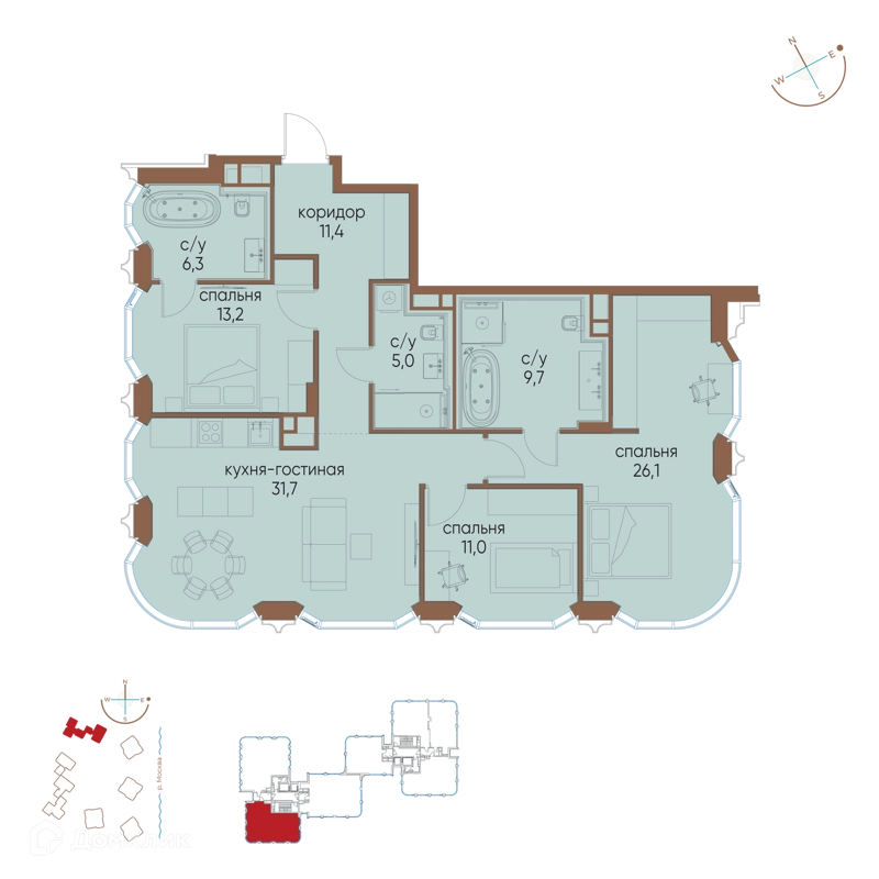 3-комнатная квартира 114.4 м² Остров