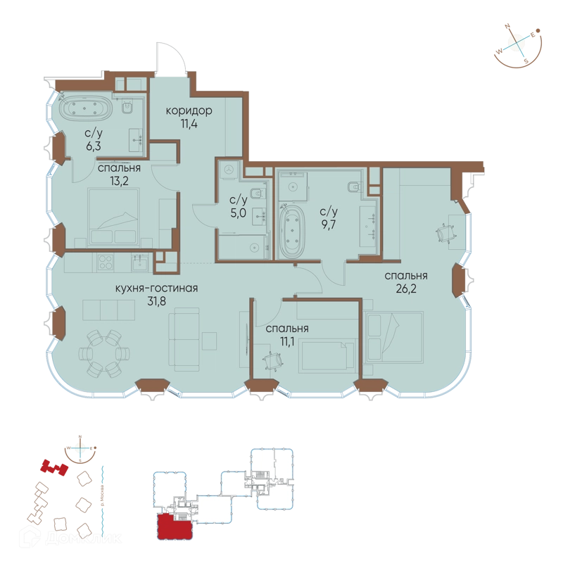 3-комнатная квартира 114.7 м² Остров