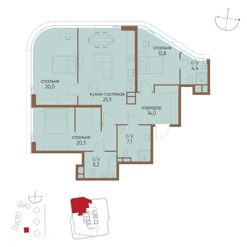 3-комнатная квартира 109.7 м² Остров