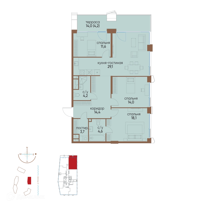 3-комнатная квартира 103.9 м² Остров